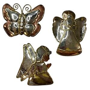Vintage Lot (3) Mixed Metal Brass Copper Silver LARGE Brooches Butterfly Angels